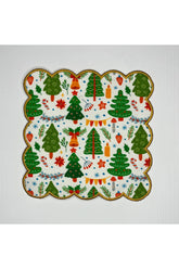 Yeşil Çam Ağaçları Desenli Dijital Baskılı Kokteyl Peçetesi Nakış Kenar